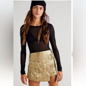 Free People ✨ Say My Name gold mini skirt 🖤 NWT